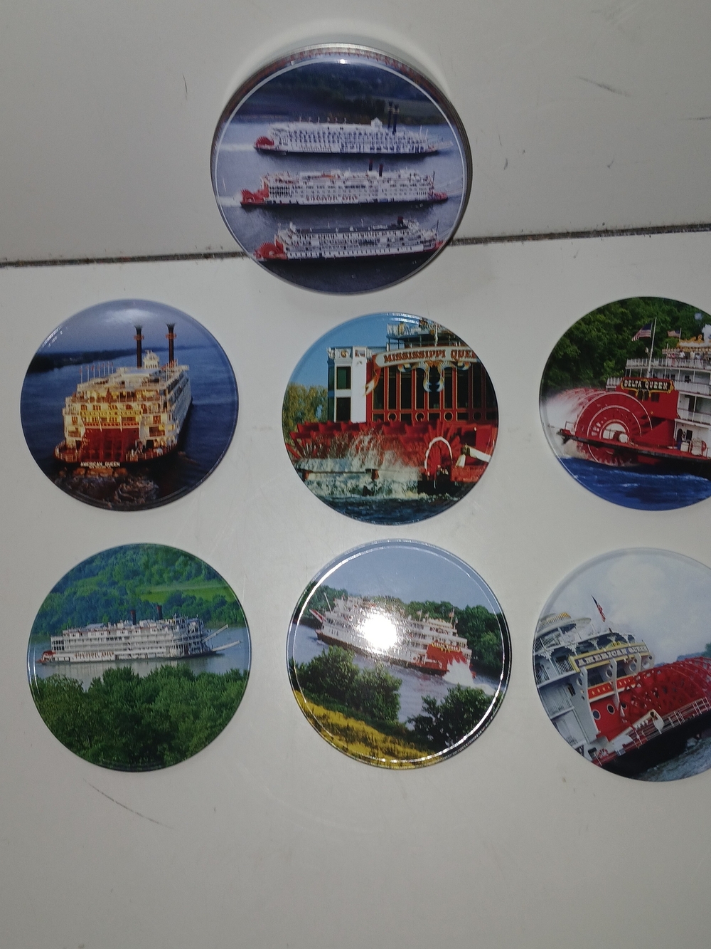 Mississippi Queen Riverboat And Other Riverboat Round Photo Coasters- Set of 8